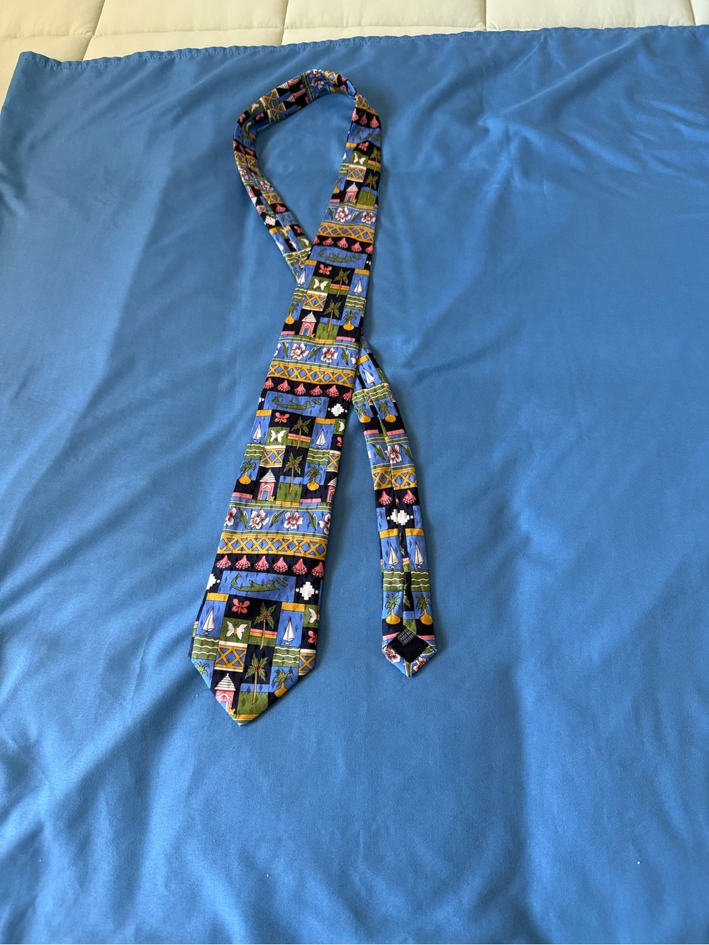 Navy Multicolor Patterned Men's Silk Tie. 100% Silk